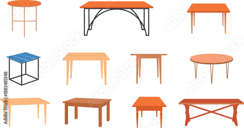 Collection of twelve unique table designs in various shapes, styles, and materials for interior design and furniture inspiration