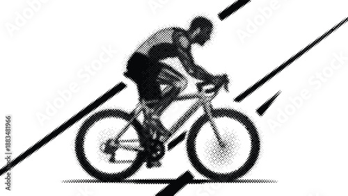 man riding bicycle fast on road with motion lines speed concept