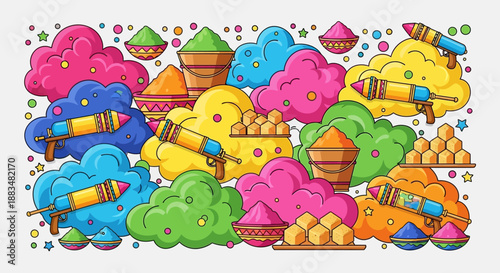Vibrant Illustration of Colorful Objects and Shapes in a Playful Arrangement