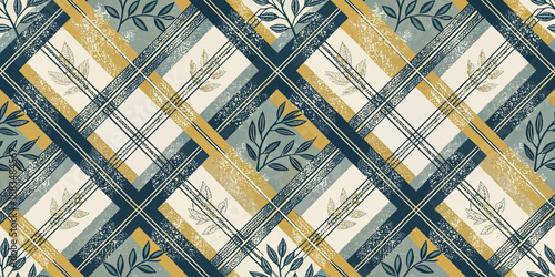 Stylish floral pattern featuring geometric shapes and earthy colors.