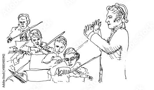 Orchestra, violin Player, Conductor, Musician Vector Isolated on Transparent Background hand drawn illustrated