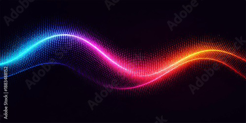 Abstract background with glowing lines creates a futuristic neon blue wave design featuring dynamic fractal motion and an energy effect against a black backdrop