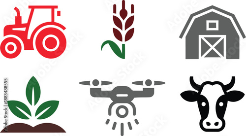 Agricultural icons set for farming and technology