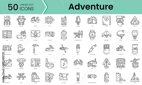 Set of adventure icons. Line art style icons bundle. vector illustration
