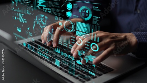 Obraz na plátně Data center monitoring dashboard visualize network performance, connection status, usage rate, and telecommunication insight
