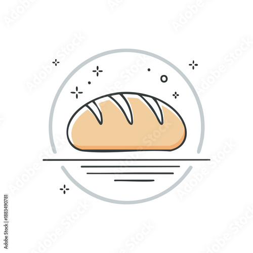 Fresh bread loaf under cloche icon, bakery serving vector illustration isolated on white.