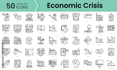 Set of economic crisis icons. Line art style icons bundle. vector illustration