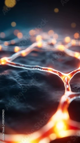 Glowing neural network connections in dark background