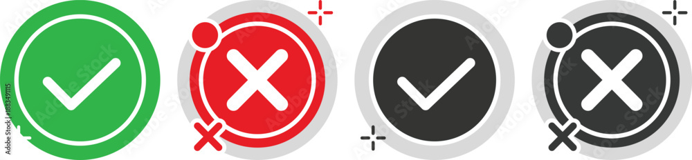 Obraz premium Check Mark and Cross Circle Status Icons Set for Approval Success Error Cancel and User Interface Feedback Vector