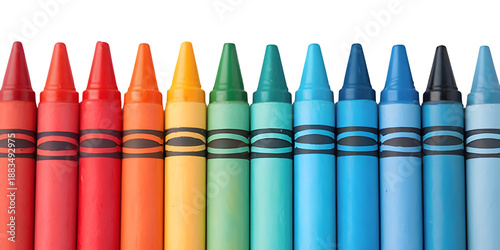Colorful crayons aligned isolated on transparent background