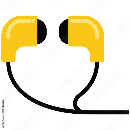 Yellow wired earbuds feature black earpieces and connecting.