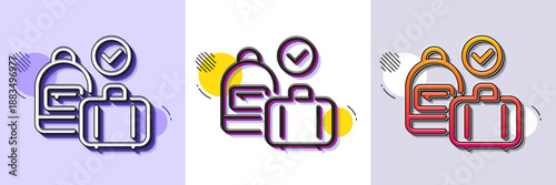 Carry-on baggage line icon. Halftone dotted pattern. Gradient icon with grain shadow. Travel handbag sign. Allowed luggage bag symbol. Line carry-on baggage icon. Various designs. Vector