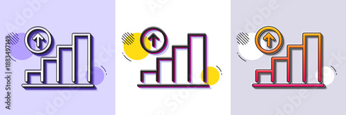 Graph line icon. Halftone dotted pattern. Gradient icon with grain shadow. Column chart sign. Growth diagram symbol. Line graph chart icon. Various designs. Vector