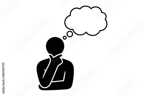 A black silhouette of a person with a thought bubble above their head