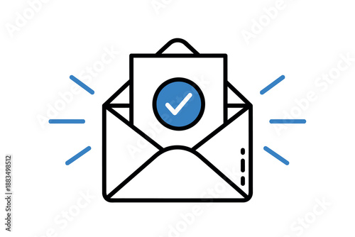 Email icon with checkmark on letter in envelope