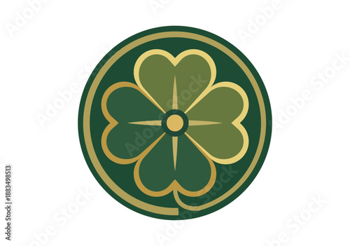 Icono de trébol de cuatro hojas verde y dorado en círculo