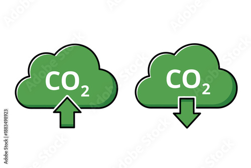 Carbon dioxide co2 cloud icons with up and down arrows