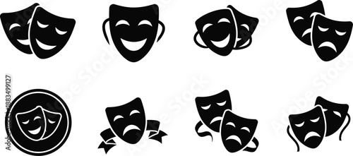 Comedy and tragedy masks theatre performing arts icons. 
