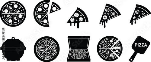Pizzas and slices. collection vector icon. 