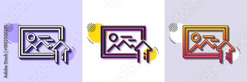 Upload photo line icon. Halftone dotted pattern. Gradient icon with grain shadow. Image thumbnail sign. Picture placeholder symbol. Line upload photo icon. Various designs. Vector