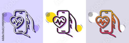 Cardio training app line icon. Halftone dotted pattern. Gradient icon with grain shadow. Fat burning application sign. Gym fit heartbeat symbol. Line cardio training icon. Various designs. Vector