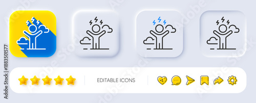 Difficult stress line icon. Neumorphic, Flat shadow, 3d buttons. Anxiety depression sign. Mental health symbol. Line difficult stress icon. Social media icons. Vector