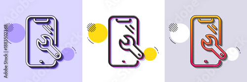 Smartphone repair line icon. Halftone dotted pattern. Gradient icon with grain shadow. Phone recovery sign. Mobile device symbol. Line smartphone repair icon. Various designs. Vector