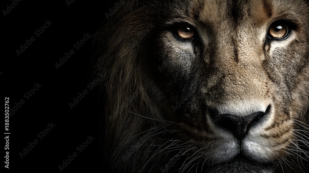 Fototapeta premium Extreme Close-up Portrait of Male Lion Eyes with Intense Detail