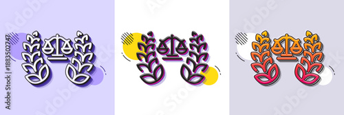 Justice scales line icon. Halftone dotted pattern. Gradient icon with grain shadow. Judgement laurel wreath sign. Legal law symbol. Line justice scales icon. Various designs. Vector