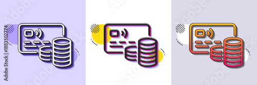 Credit card line icon. Halftone dotted pattern. Gradient icon with grain shadow. Bank money payment sign. Non-cash coin pay symbol. Line card icon. Various designs. Vector