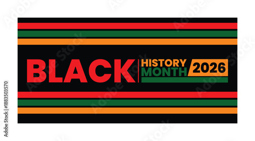 Black History Month 2026 Vector Banner: Celebration Poster with Pan-African Color Stripes on Black Background