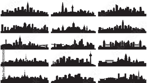 City Skylines Silhouettes Collection of Famous Urban Skylines