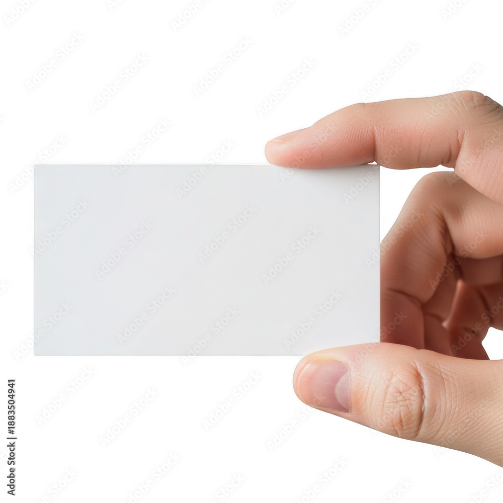 Obraz premium Hand holding blank business card isolated on transparent background