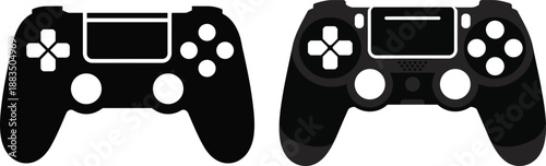 Black video game controller icons — simplified and detailed versions for gaming UI, console design, entertainment graphics, and digital interface 