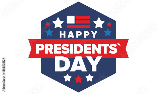Happy Presidents day in United States. Washington's Birthday. Federal holiday in America. Celebrated in February. Patriotic american elements. Poster, banner and background. Vector illustration