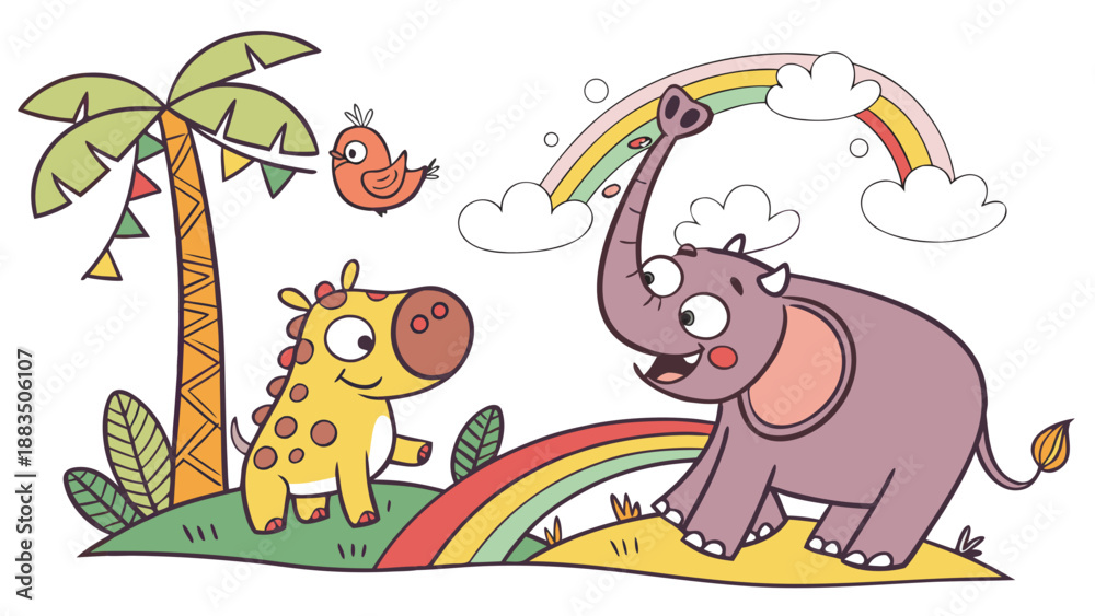 Naklejka premium A fantasy cartoon inspired by colorful animals, with a creative and fun style.