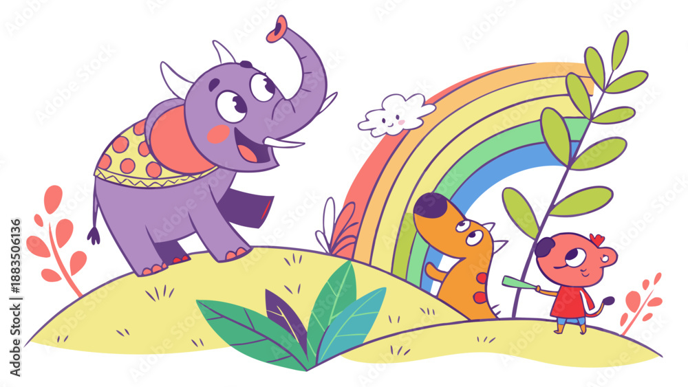 Obraz premium A fantasy cartoon inspired by colorful animals, with a creative and fun style.