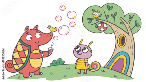 A fantasy cartoon inspired by colorful animals, with a creative and fun style.