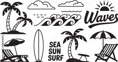 Beach and summer palm tree waves