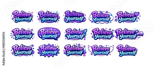 Vibrant believe in yourself typography with decorative elements