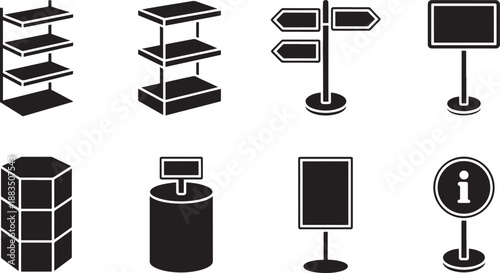 Black business display signs shelves stand