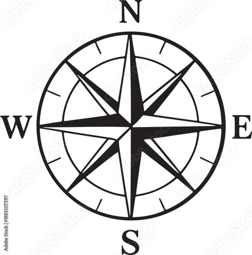 Black compass with north south east and west navigation direction desi