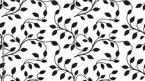 Konstfotografi Seamless vector background featuring intricate black botanical vine illustration