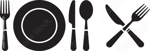 Black plate utensils fork knife spoon
