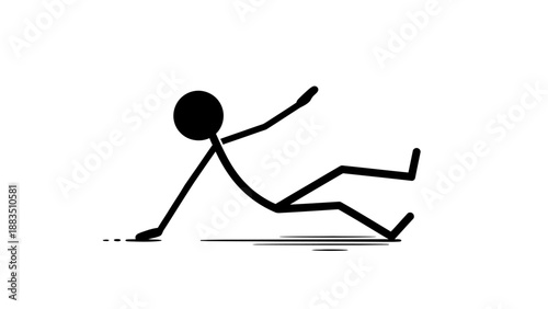 Stick Figure Lying on the Ground, Fallen and Exhausted on Isolated White Background