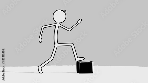 Stick Figure Stepping Over an Obstacle, Overcoming a Challenge in Bright Studio Background