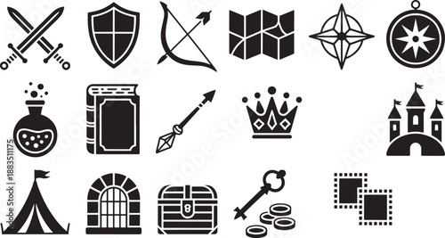 Medieval and gaming of and shields and crowns sword