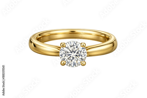 Gold diamond engagement ring displaying a brilliant-cut gemstone in a classic solitaire setting on a transparent background