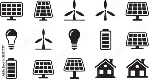 Renewable energy and symbols solar panels wind
