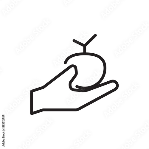 Fruit picking icon symbolizing manual harvest and artisanal horticulture, representing hand-harvested produce, orchard maintenance, seasonal agricultural labor, and high-quality fresh fruit selection.